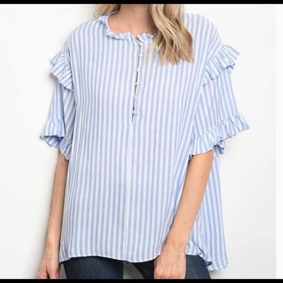 Mustard Seed Tops - Mustard Seed blue and white stripe half button top